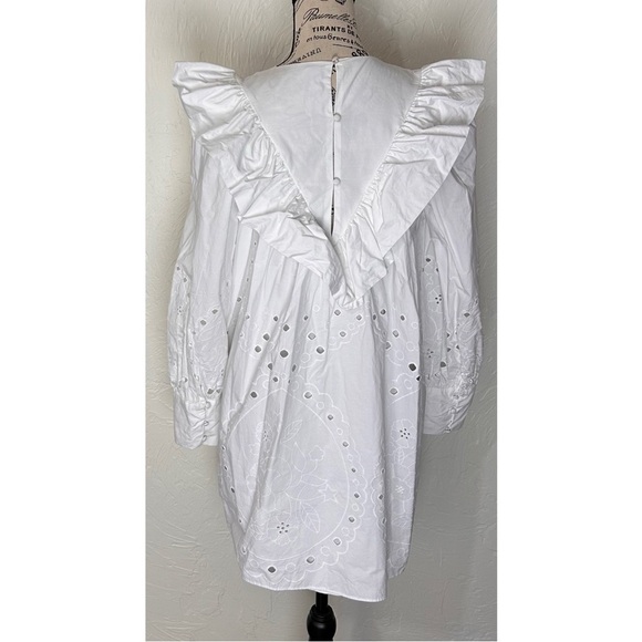 Zara Women Ruffle Openwork Embroidered White  Dress Bloggers Favorite, Medium - Picture 7 of 16